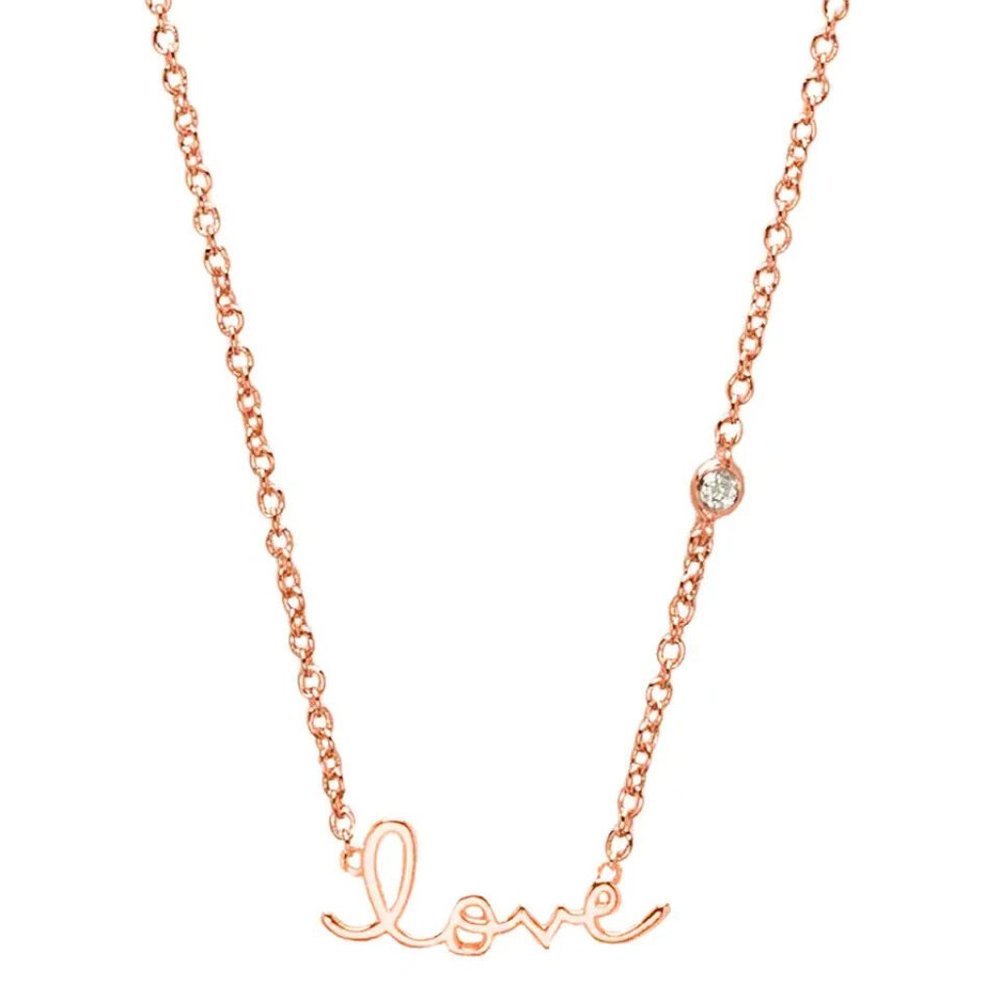 SHY BY SE by Sydney Evan ROSE GOLD PLATED STERLING LOVE NECKLACE W/ DIAMOND